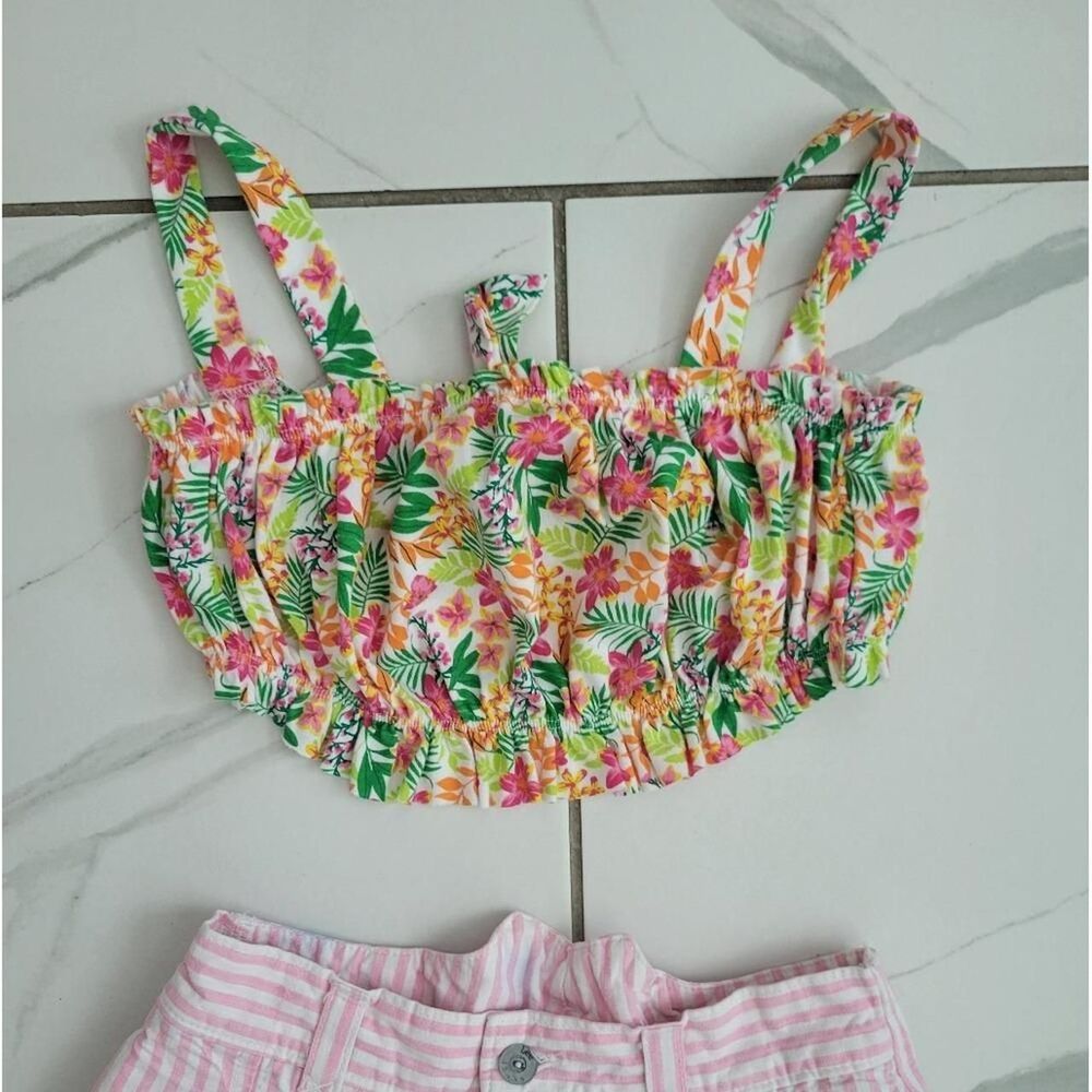 Vintage-1946 Women's Pink and Green Crop-top
